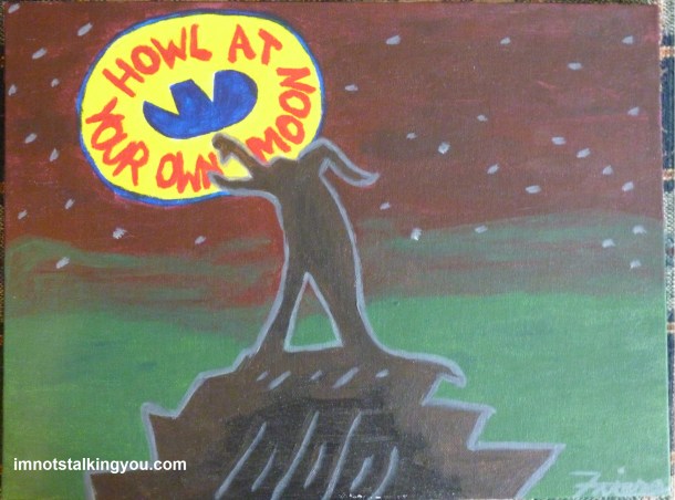 A wolf who is so cool, he howls at his own moon.