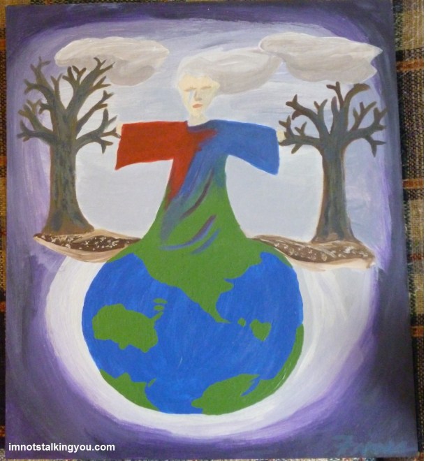 Mother Nature is weeping at the destruction we have done to our earth.  She is a part of ground, the trees, the clouds.