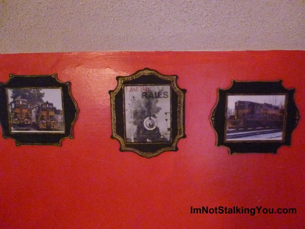 The frames I got on clearance in the craft dept at Meijer and painted myself. The pictures are from calendars and magazines.