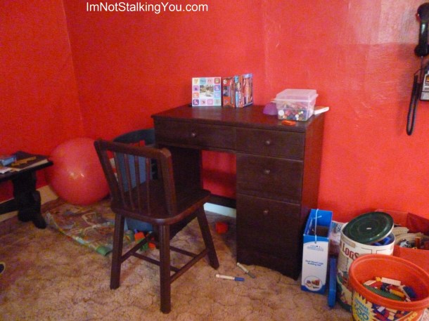 Cute child's desk I got for $10 at a garage sale. I think of it as the station master's desk.