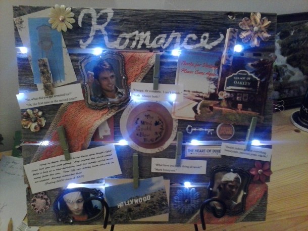 Mixed media table display for The Riley Sisters series.