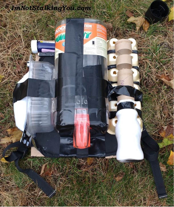 Secured with hot glue and Gorilla Tape, prior to painting.