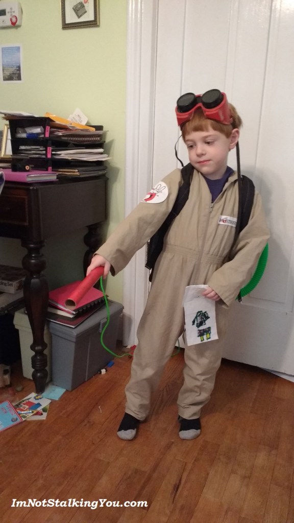 The finished product, bustin' ghosts! (Glow sticks not yet attached.)